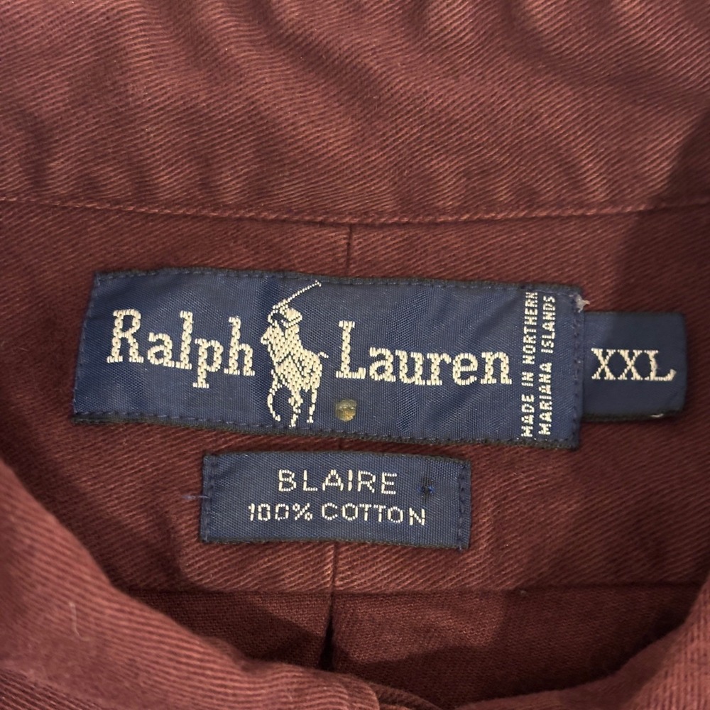 Ralph Lauren Blaire Button Down Shirt Men XXL Burgundy Thick Cotton Long Sleeve - Picture 3 of 10